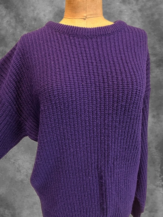 Vintage Sweaters - VINTAGE 80s Winter Harbor chunky knit sweater‎ saturated bold plum purple women